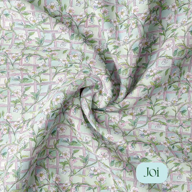 Aurelia printed pure cotton satin fabric — pastel branches and blossoms