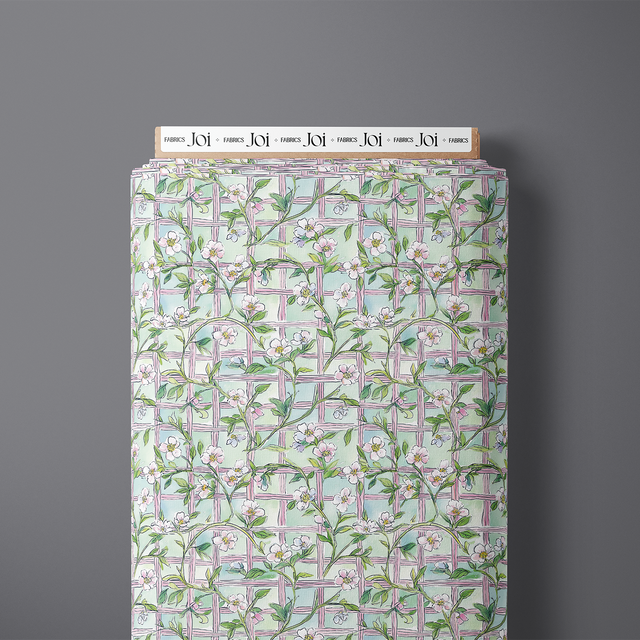 Aurelia printed pure cotton satin fabric — pastel branches and blossoms