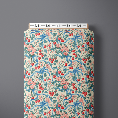 Fraise printed pure cotton satin fabric — wild strawberries and florals