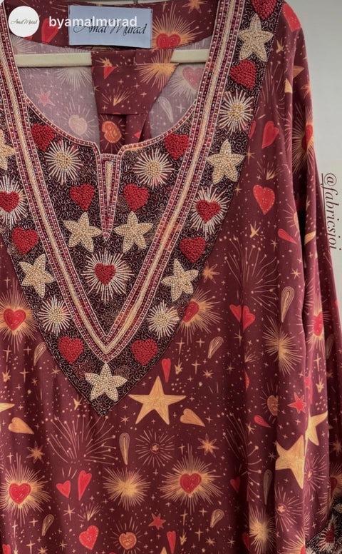 Love in Orbit fabric — drape detail on cotton satin